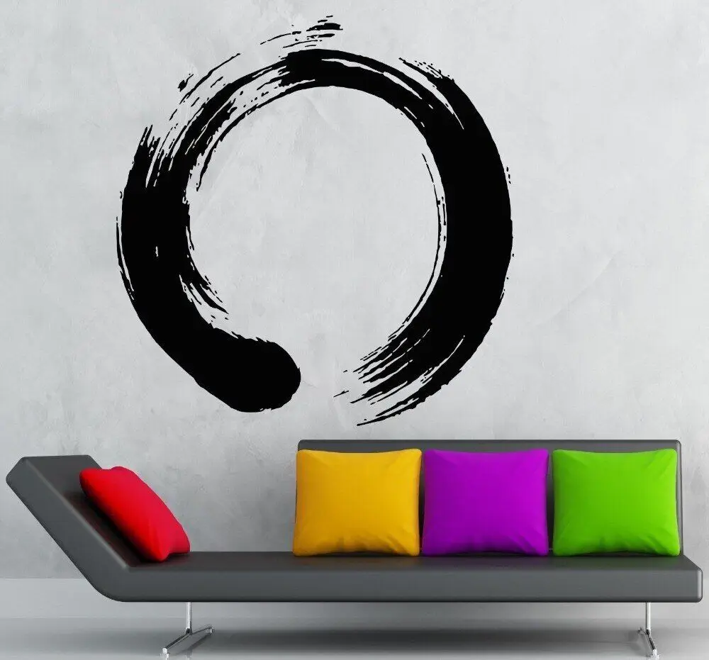 High Quality Vinyl Decal Japan Wall Sticker Circle Enso Zen Buddhasim Calligraphy for Home Art Decoration Wall Mural Y-354