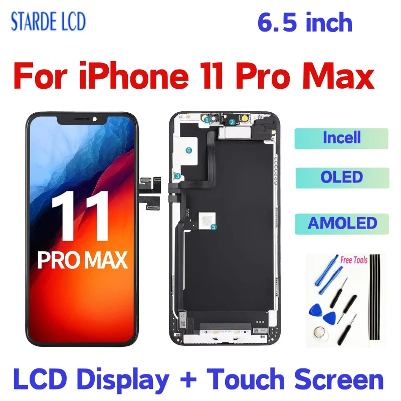 

Original 6.5" For iPhone 11 Pro Max LCD Display Touch Screen Digitizer Assembly A2161 A2220 A2218 Replacement LCD