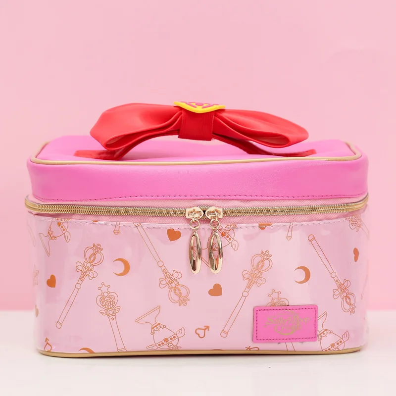 Japanese Style Cute Cartoon Sailor Moon Makeup Bag Pu Material Waterproof Portable Large Capacity Cosmetics Toiletries Storage