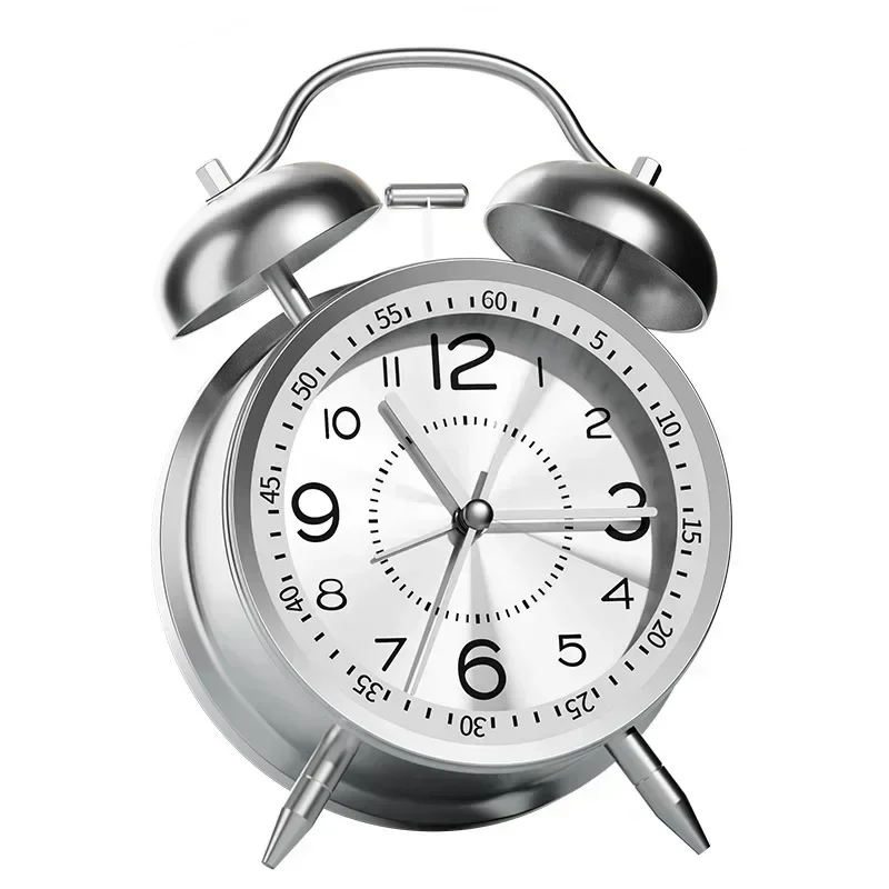 4,5-дюймовый двойной колокольчик, громкий будильник, металлический каркас, 3D циферблат с подсветкой, работающий от батареи, настольный будильник для дома и офиса 4,5-дюймовый двойной колокольчик, громкий будильник, металлический каркас, 3D циферблат с подсветкой, работающий от батареи, настольный будильник для дома и офиса