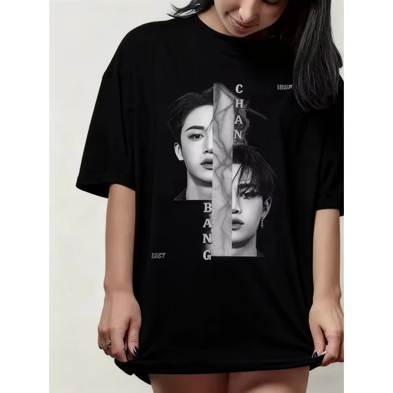 Vintage Bang Chan Wandering Kpop Pattern T-shirt, Summer New Casual T-shirt, Suitable for Men and Women All Seasons