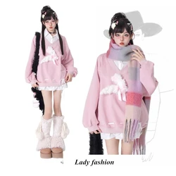 2024 New Casual Loose Hoodies Women All Match Kawaii Sweet Patchwork Sweatshirt Y2k Aesthetic Korean Fashion Harajuku Pullover