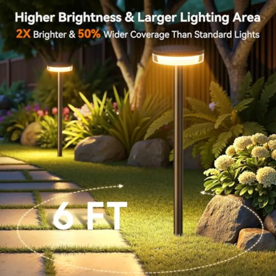 Solar Pathway Lights Outdoor, X Brighter Solar Lights Outdoor Waterproof, Taller Pathway Light with Larger Panel, Auto On/Off U