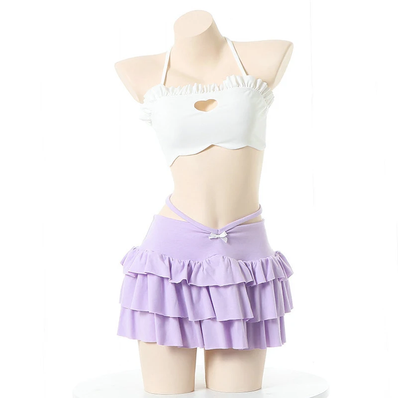 AniLV 2022 Summer Sweet Girl Anime Cute Love Hollow Swimsuit Unifrom Cake Skirt Women Macaron Swimwear Outfits Costumes Cosplay