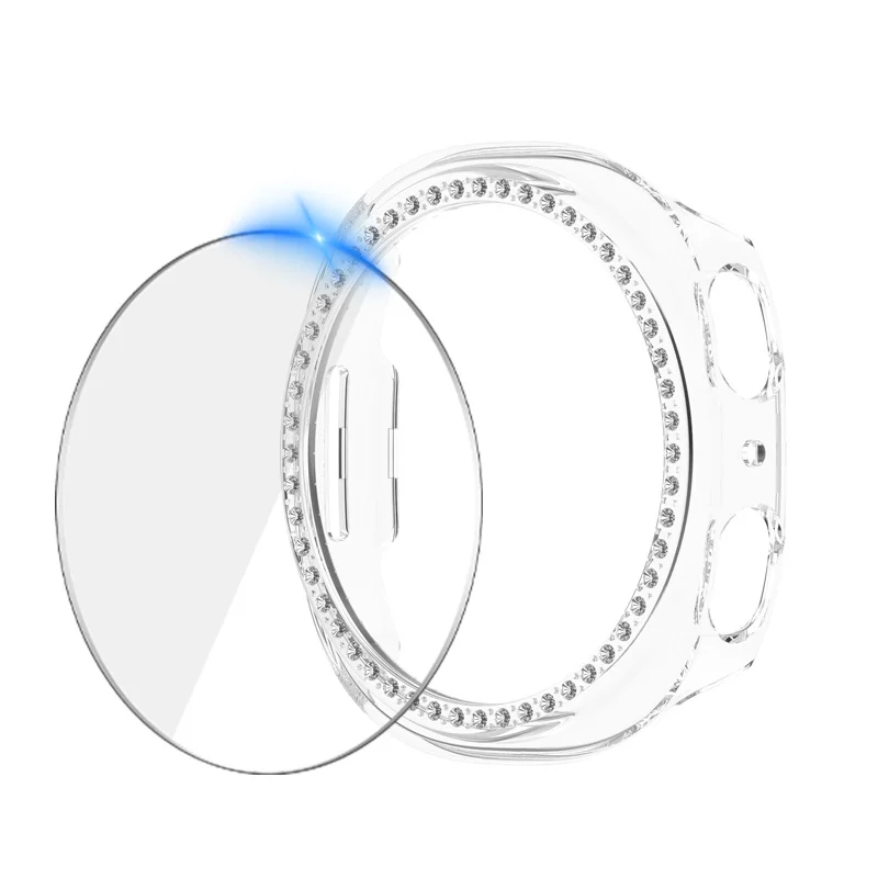 Casing Berlian + Kaca untuk Jam Tangan Samsung Galaxy 8 40Mm 44Mm Pelindung Layar Penutup Bumper PC Bling untuk Aksesori Jam Tangan Galaxy 8