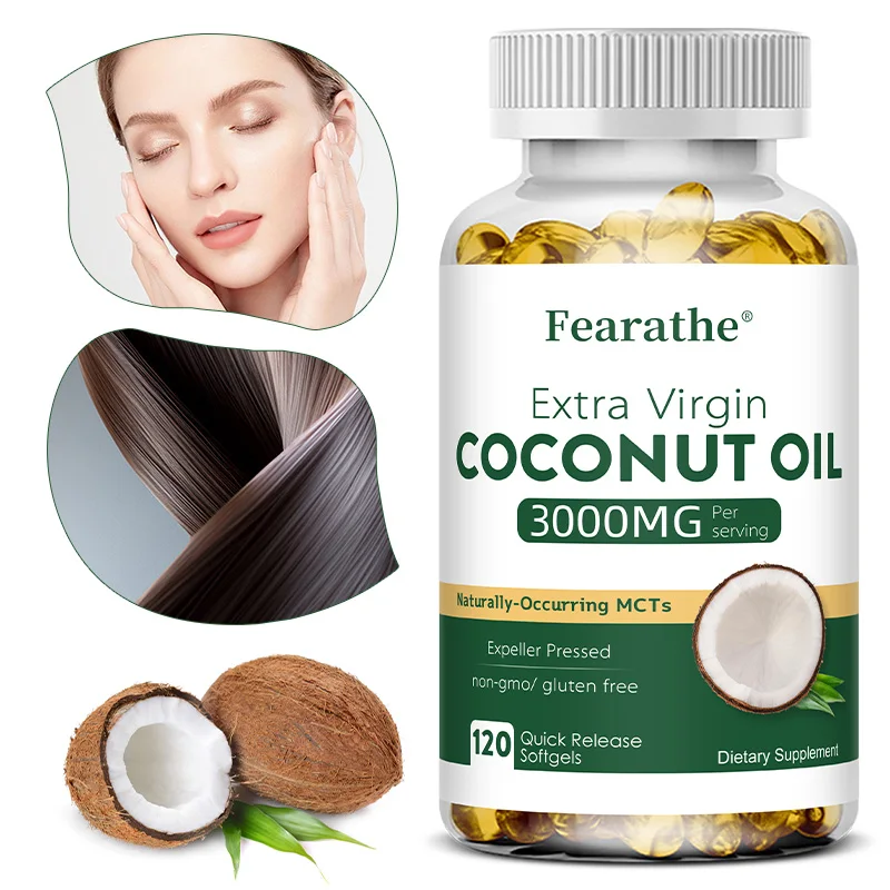 

3000 Mg Organic Coconut Oil Supplement To Support Metabolic and Cardiovascular Health, Skin and Hair Care, and Improve Energy