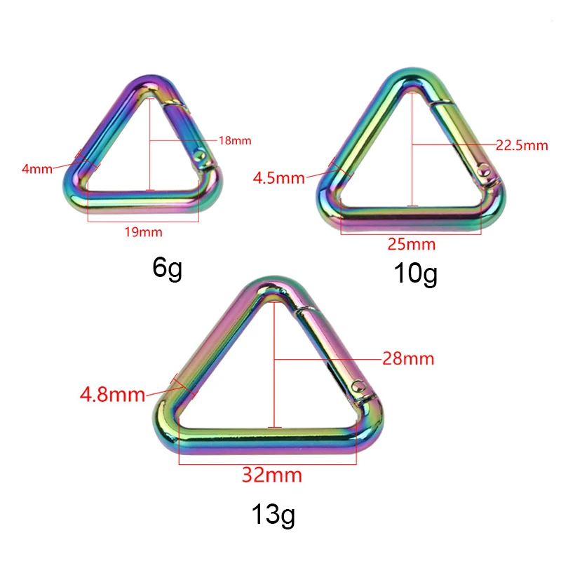 20-100pcs 19-25-32mm Rainbow Metal Bag Snap Spring Open Triangle Ring Swivel Buckle For Handbag Small Pendant Accessories