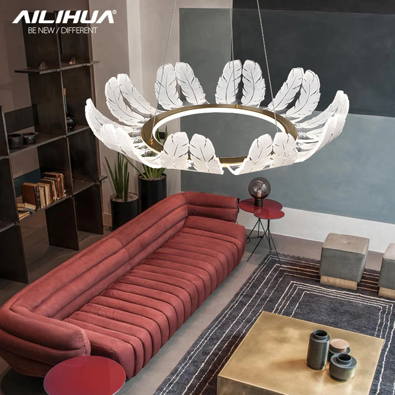 

Light luxury feather living room chandelier northern Europe simple modern home atmosphere high-end bedroom lamp dining room lamp