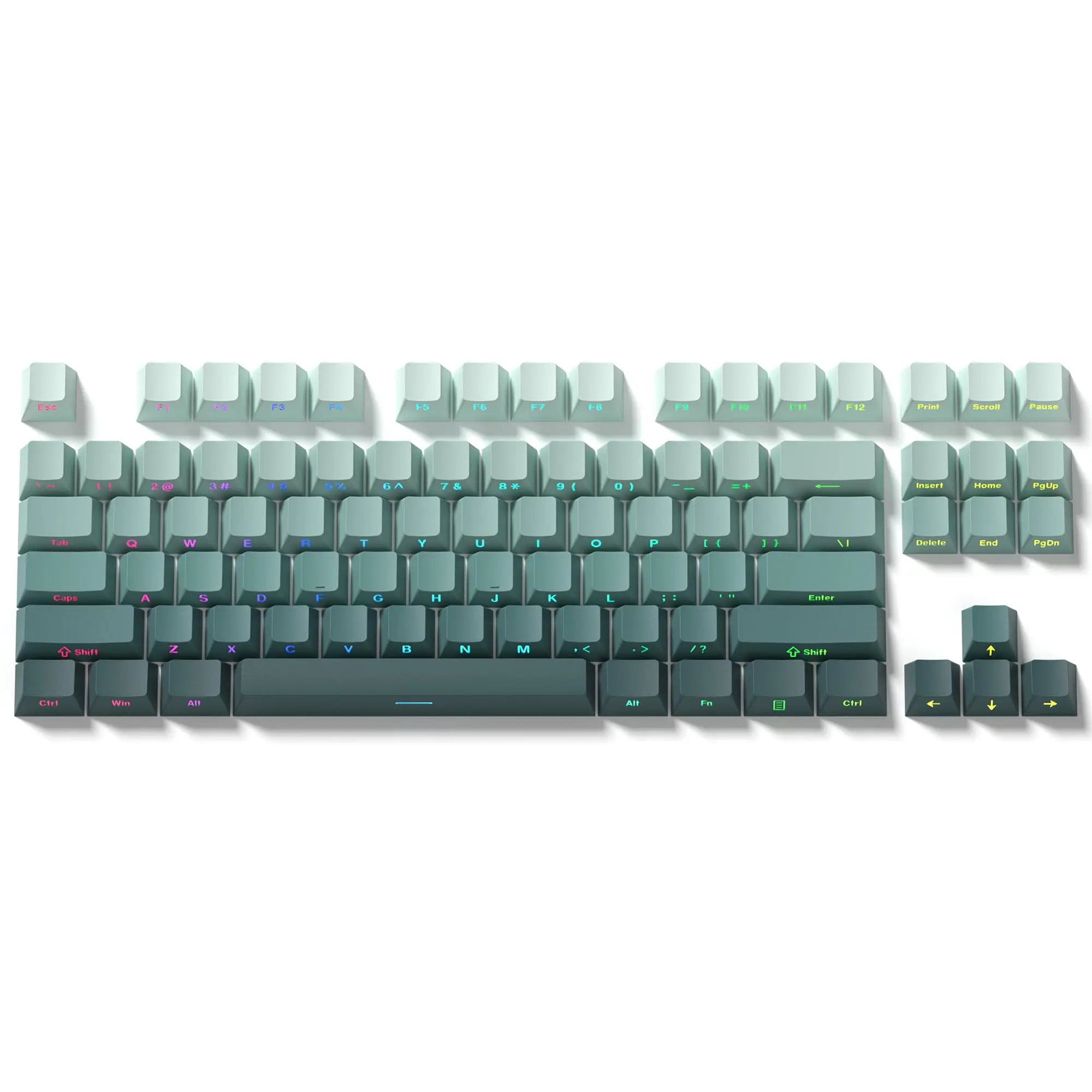 

Gradient Green Minimalist Style Keycaps Double Shot Shine Through Keycaps Side Printed PBT Keycap Cherry Profile for Keyboard