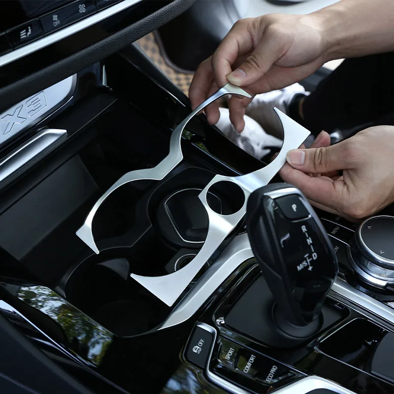 For BMW X3 X4 G01 G02 2018-2021 ABS Chrome Silver Car Central Control Water Cup Holder Frame Trim Car Accessories