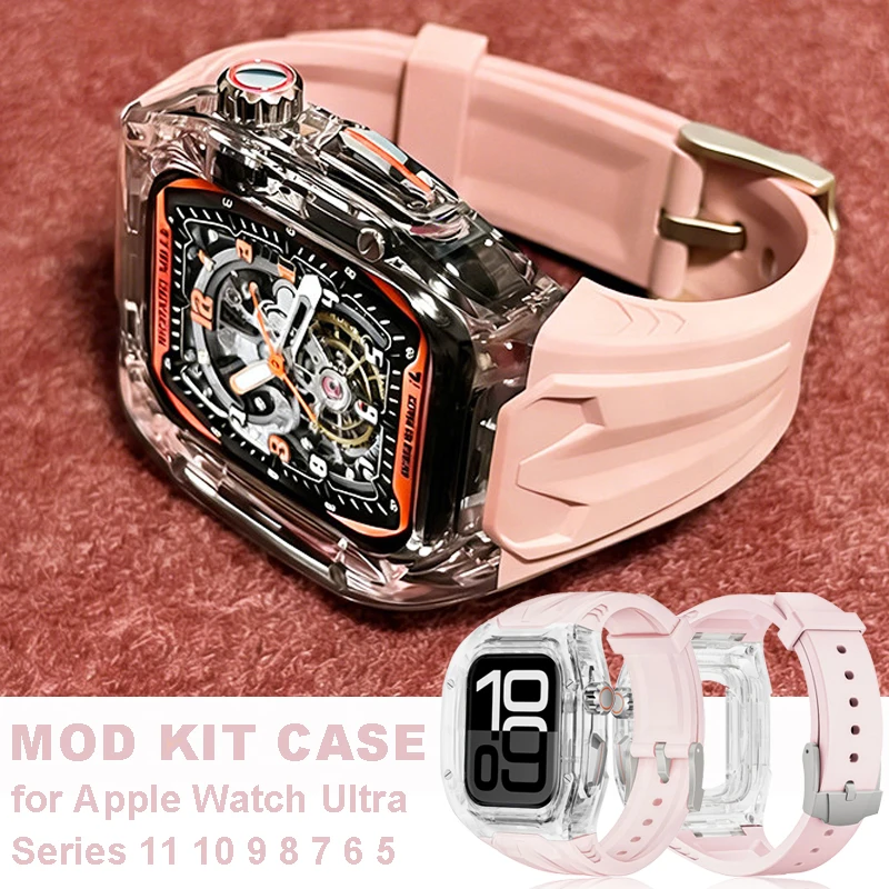 

Crystal Modification Kit Case+Watchband for Apple Watch Series 11 10 46mm 42mm Ultra3/2 49mm 44/45mm 40/41mm Silicone Strap Case