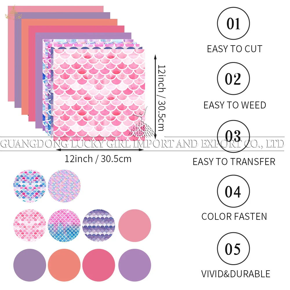 Lucky Goddness Pink Fish Scales Transfer Paper Ink Sheet 12x12'' Sublimation Transfer Paper Heat Press or Mug T-Shirt Fabric