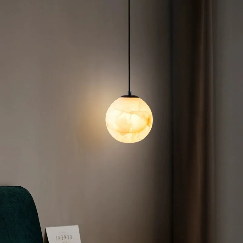 Nordic all-Copper Marble Bedroom Bedside Bar Counter Small Pendant Lamp Modern Living Room Creative Single-Head Hanging Linelamp