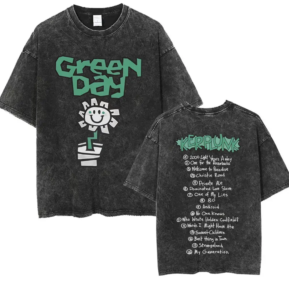 

Washed Vintage Punk Band Green Day Kerplunk Graphic T-shirt Men Women Gothic Rock Retro T Shirts Men's 90s Oversized T-shirts