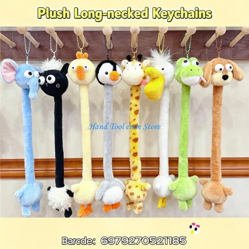 H37F Long Neck Animal Keychain Bag Charm with Fabric Body and Metal Chain