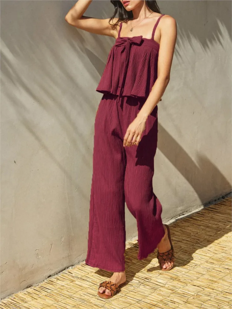 

Summer Simple Solid Color Butterfly Suspender Vest Trousers Two-piece Set Women's Elegant And Comfortable Casual Trousers Set
