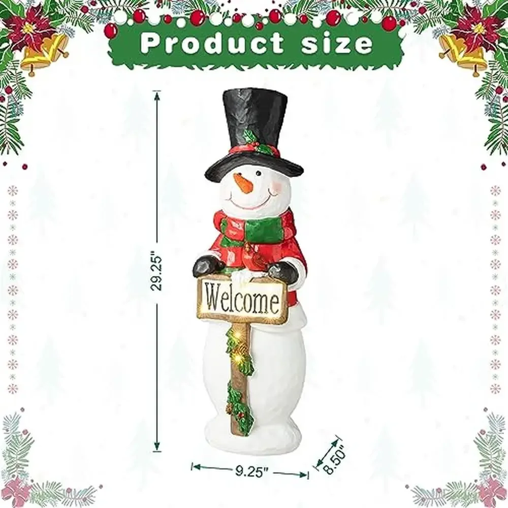 Snowman Welcome Sign Warm White Lights Timer Xmas Porch Lawn Yard Display Joyous Ambiance Hand Painted Resin Durable Outdoor Use