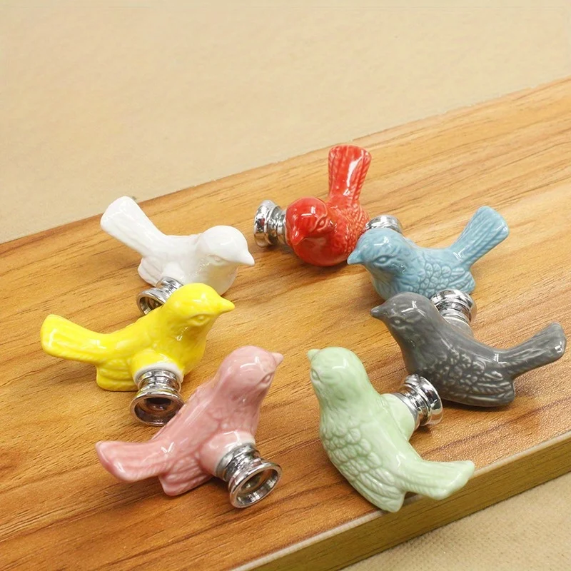 1Pc Cute Bird Shape Ceramic Handles for Furniture Various Colors Cabinet Pulls Home Decor Handle for Children's Room Kids Knobs