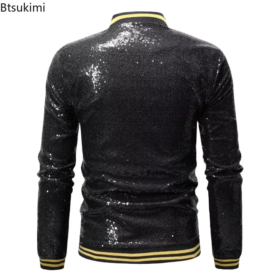 New 2024 Men's Sequin Shiny Jackets Punk Style Solid Zip Coats Jackets Nightclub DJ Stage Performances Party Dance Show Clothes