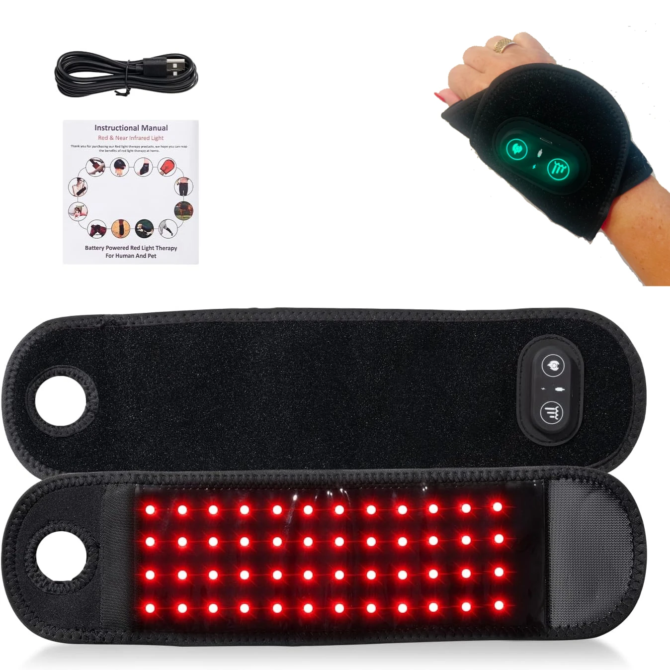 Red Light Therapy for Hands Wrist,Wireless 48 LEDs 660&850nm Near Infrared&Red Light Therapy for Wrist Wrap for Hand Pain Relief