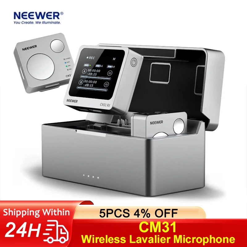 NEEpacks-Microphone cravate sans fil avec étui de chargement, longue portée de 300m, pour téléchargements, Vlog, diffusion en direct, NEEpacks CM31
