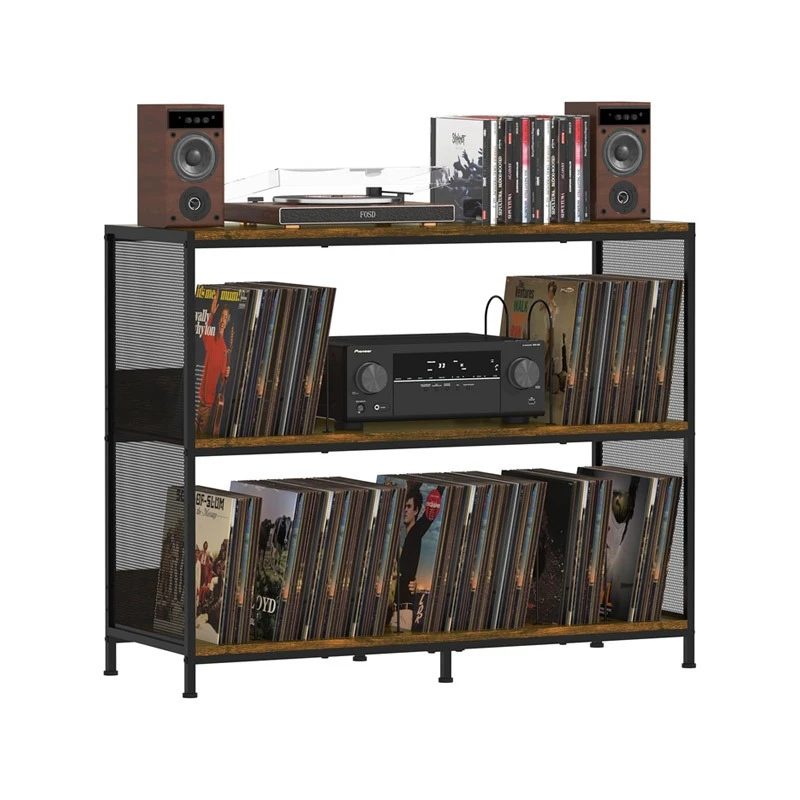 

Record player table bilateral vinyl record storage rack record player rack iron-wood combination