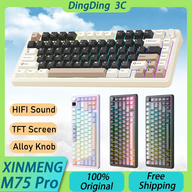 Xinmeng M75 Pro Custom Wireless Mechanical Keyboard 3-mode Bluetooth HIFI Gasket Hot Swap TFT Screen RGB NKRO Female Gamer Gift