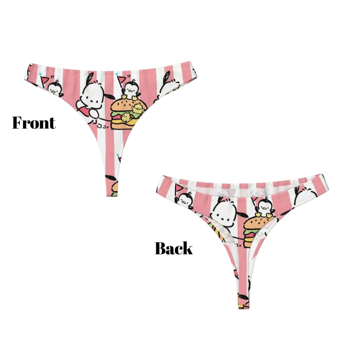 Custom Womens Pochacco Hamburger G-string Thongs Female Stretch Panties Underwear