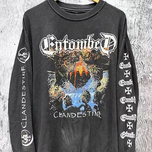 Otoño nueva tendencia de calle americana figura letra impresa Casual Top Ins Y2k Jersey suelto cuello redondo manga larga pareja camiseta