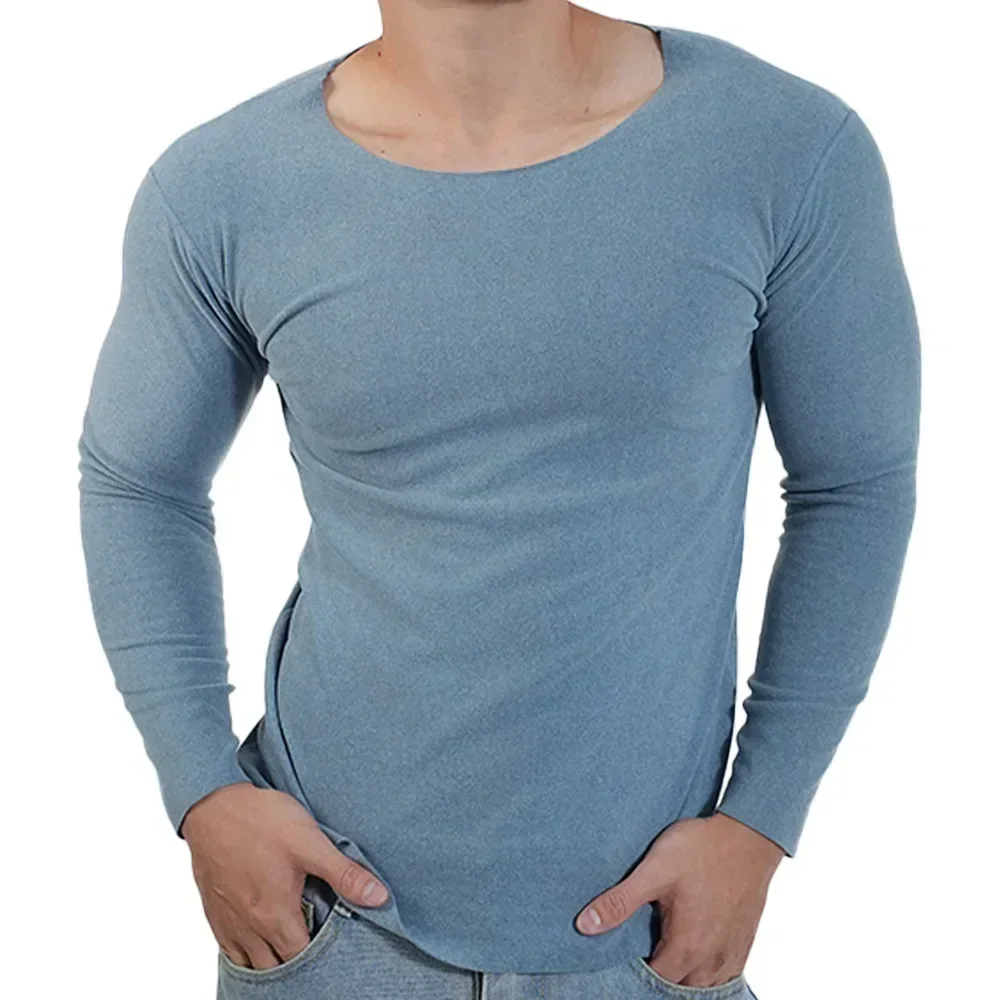 1PC Spurlose Thermo-unterwäsche Herren Winter Fleece O Hals Langarm Basis Schicht Tops Plus Größe Dünne Slim Fit Heizung T hemd