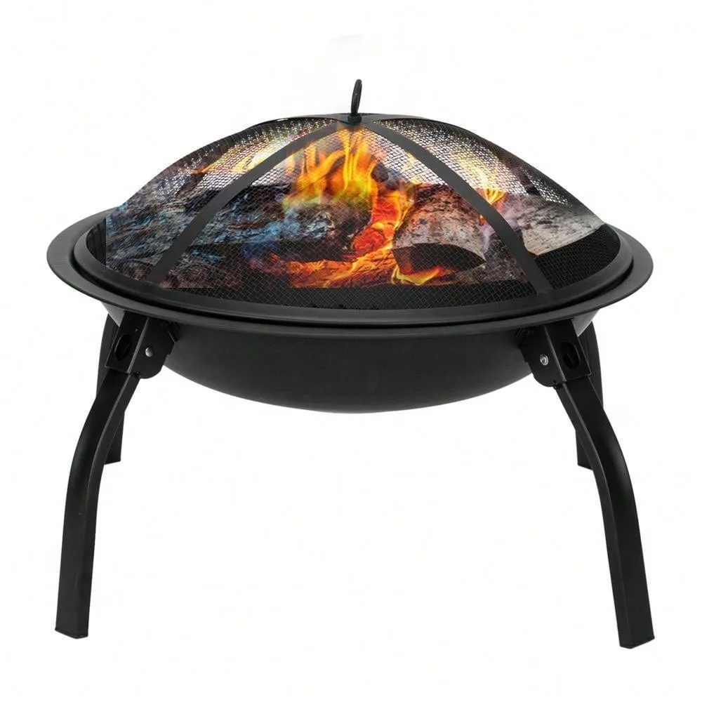 

22" Folding Outdoor Iron Wooden Fire Pit Backyard Patio Garden Fire Pit Heater