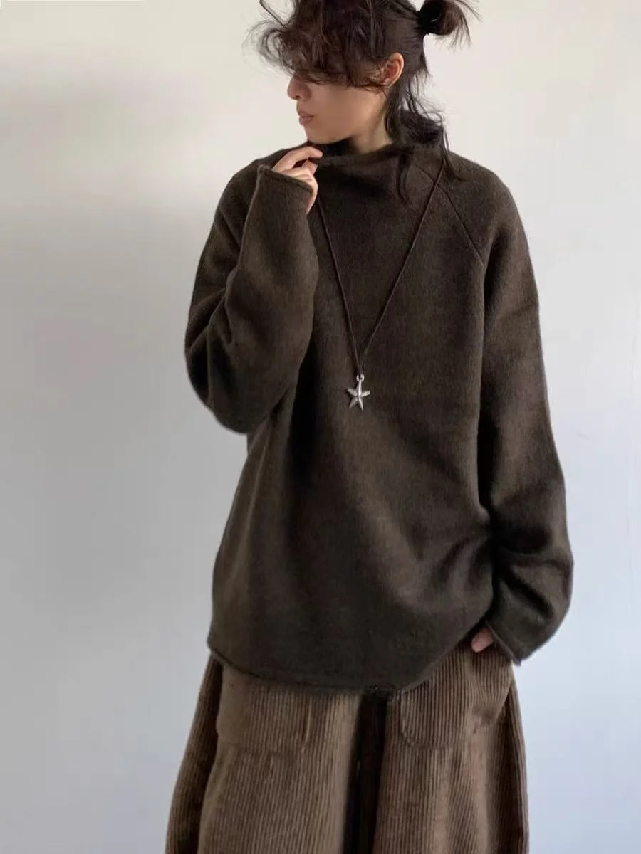 

Loose Fit Neutral Sle f High Collar Knitted Sweater Men Women Basic Autumn Winter Japanese Retro Md Lazy Top