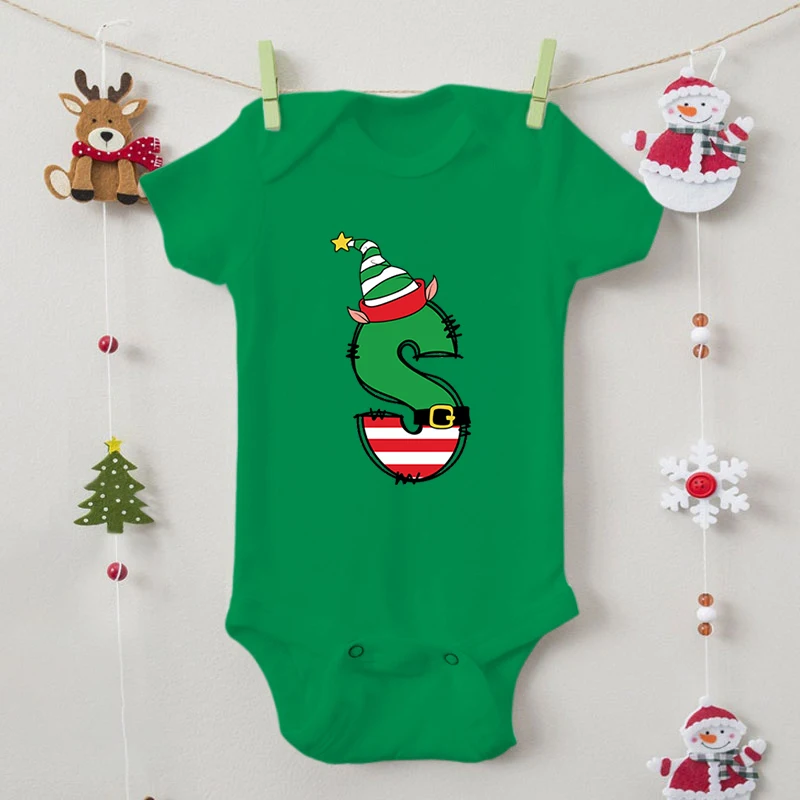 Short Sleeve Infant Romper Newborn Jumpsuits Cartoon Christmas Alphabet A-Z Baby Girl Boy Clothes Merry Christmas Gift Bodysuits