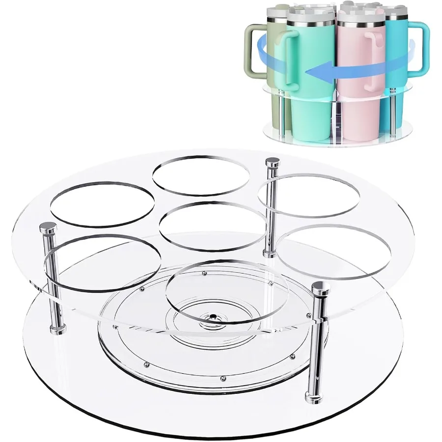 منظم زجاجات المياه لكوب ستانلي 40 أونصة مع مقبض حامل أكواب قابل للدوران منظم 7 فتحات حامل بهلوان أكريليك Kitc #1