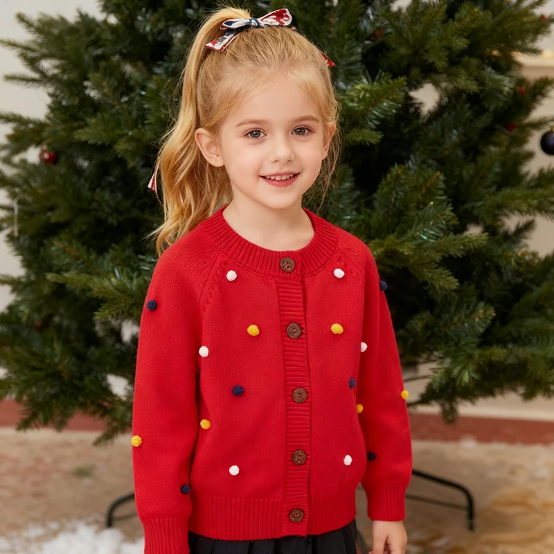 

Christmas 2-7Y Children Knitting Sweater Cardigan Clothing Autumn Baby Girls Knit Cardigan Coat Long Sleeved Colorful Ball Coat