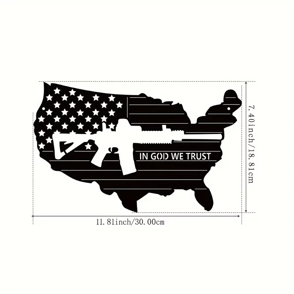 Retro American Flag Submachine Gun Metal Wall Art, Army Decor for Home