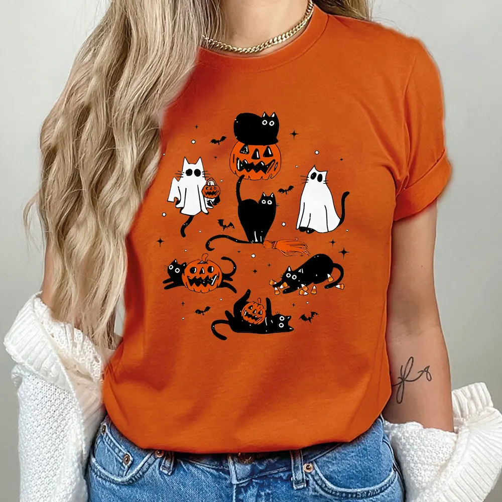 

Spooky Black Cat Halloween T-shirt Cat Lover Halloween Tee Ghost Cat Mom Gift Trick or Treat Spooky Season Sweatshirt Cotton Tee