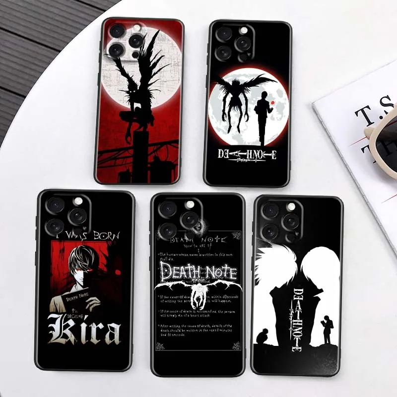 

DEATH NOTE Anime Cool Phone Case For Apple iPhone 16 16E 15 14 13 12 11 XS X Pro Max Plus Black Soft Silicone Cover
