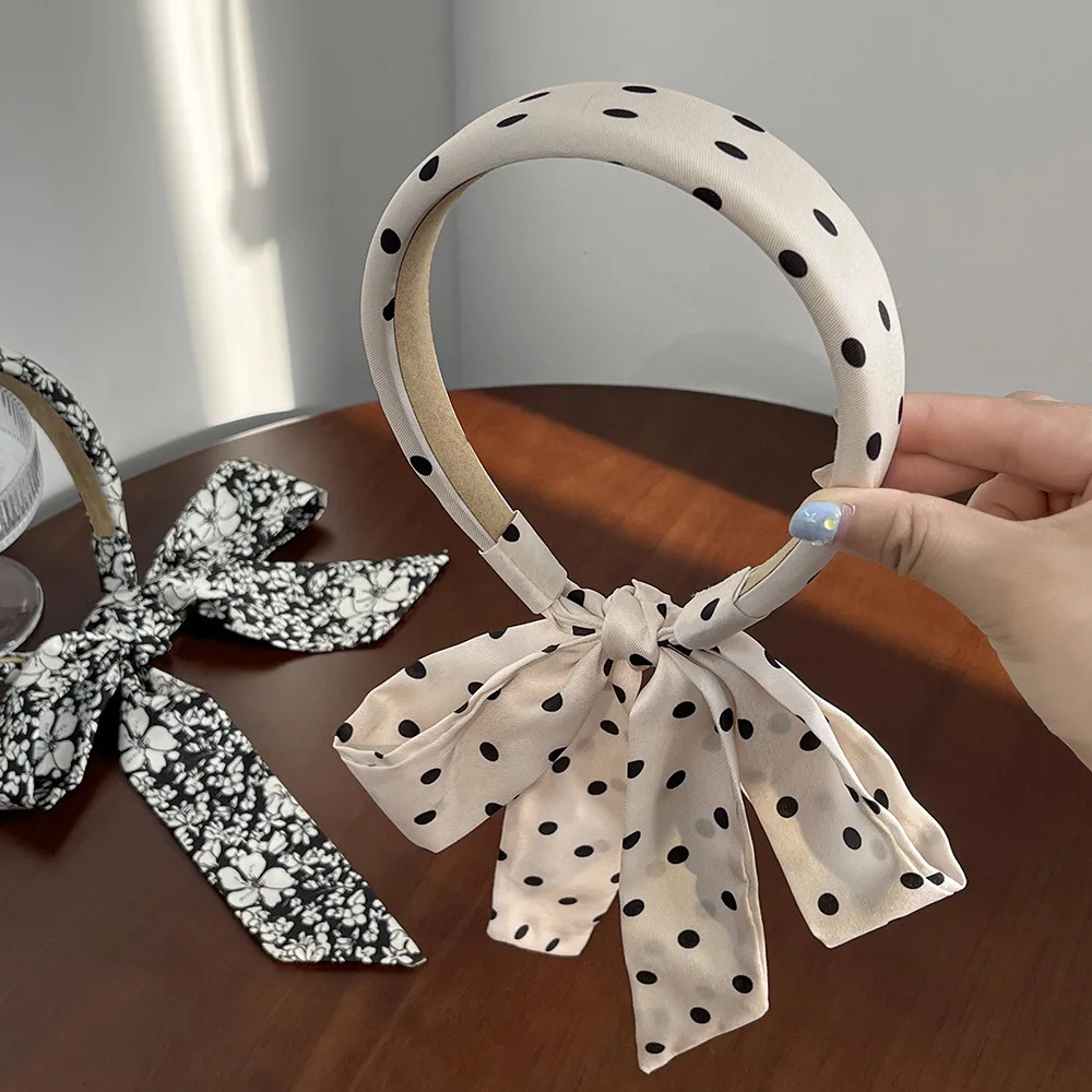 Elegant Polka Dot โบว์ริบบิ้นสําหรับผู้หญิง 2025 ใหม่ล้างหน้าผมกดสูง Crown Bun ผู้ถือซาตินอุปกรณ์เสริมผม