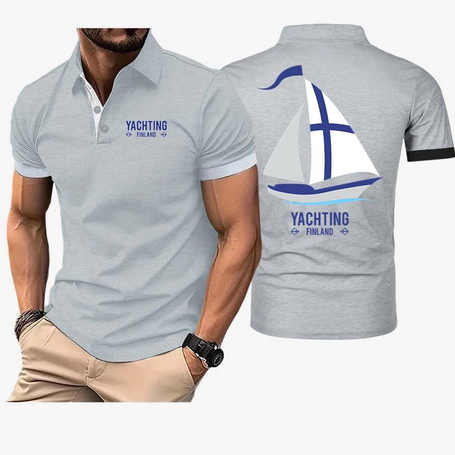 Finland Yachting Graphic men's Polo is suitable for summer and features cotton short sleeves with a fashionable design T shirt