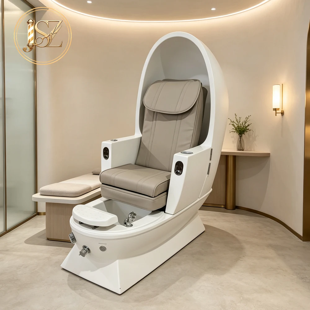 Modern Egg Shell Pedicure Chair Space Capsule Design Foot Spa Chair Eco Leather Recliner Pedicure Sofa with Cup Holder