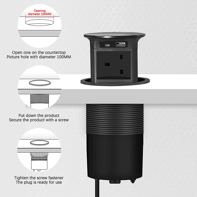 Lifting Desk Power Automatic Pop Up Elevator Socket Tower Socket US UK Plug Adapter USB Wireless Charge Hidden Outlets