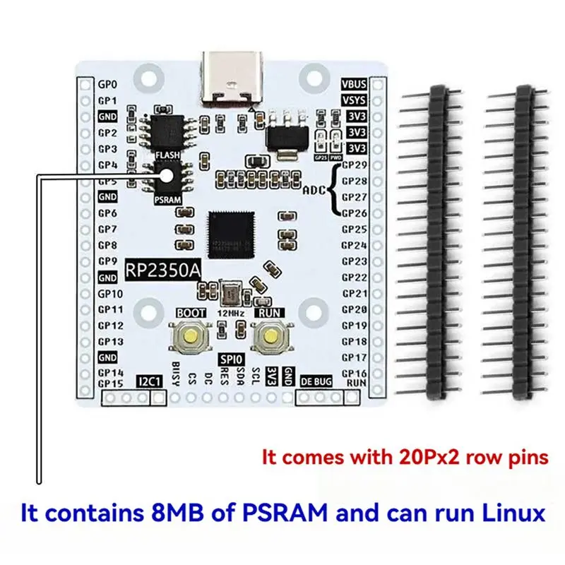 Ingenious-2X For Raspberry Pi Pico 2 RP2350A Development Board With RP2350-Linux PSRAM, USB-C Connectivity For Advanced Projects