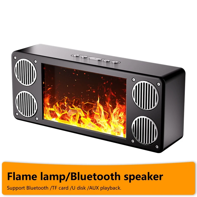 

Creative Simulation Fireplace Lamp Bluetooth Speakers 3D Atomized Flame Light Portable Desktop Ornaments Audio Gifts for Friends
