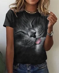 Animal Cute Cat 3D Print T-Shirts Women's Casual Fashion Streetwear Oversized Short Sleeve T Shirt Girl Tops Tees Woman Clothing