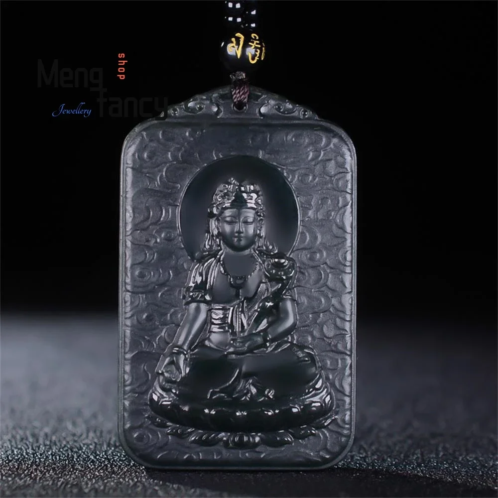 Natural Hetian Green Jade Double-sided engraving Ruyi Goddess of Mercy Pendant Exquisite Luxury Fashion Jewelry Buddhist Amulets