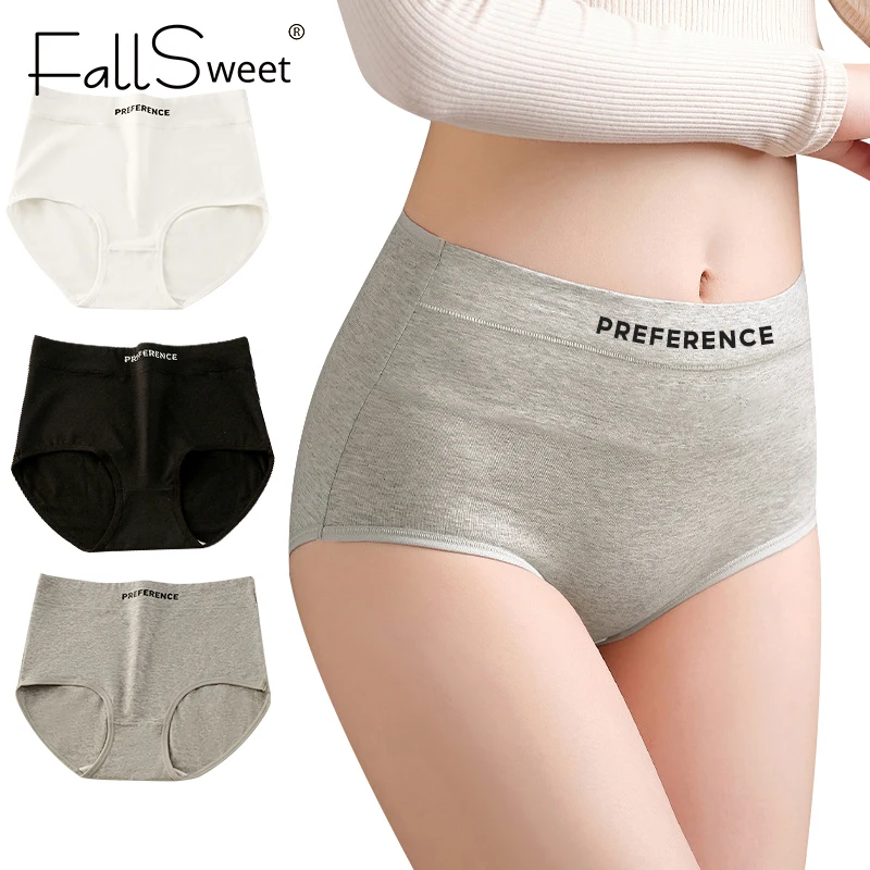 

FallSweet, 3 шт., женские бесшовные хлопковые трусики с высокой талией – мягкие трусы с буквенным принтом, нижнее белье, сексуальное женское белье
