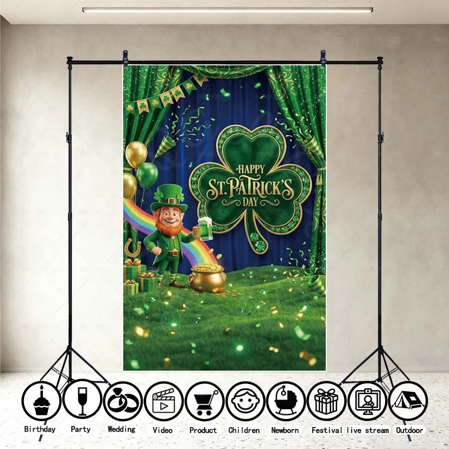 

MOON.QG St. Patrick's Day 2026 Backdrop Leprechaun Pot Rainbow Background Photography Festival Accessories Portrait Photozone