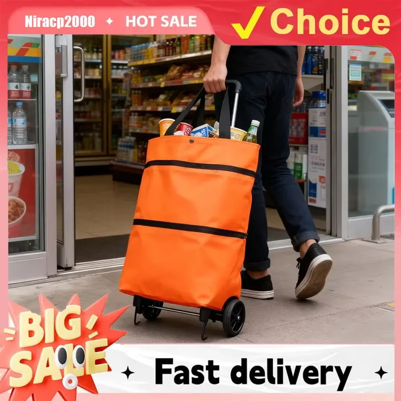 Foldable Shopping Bag with Wheels Trolley Basket Small Pull Cart Home Utility Retractable Tug Supermarket Grocery Shopping Cart