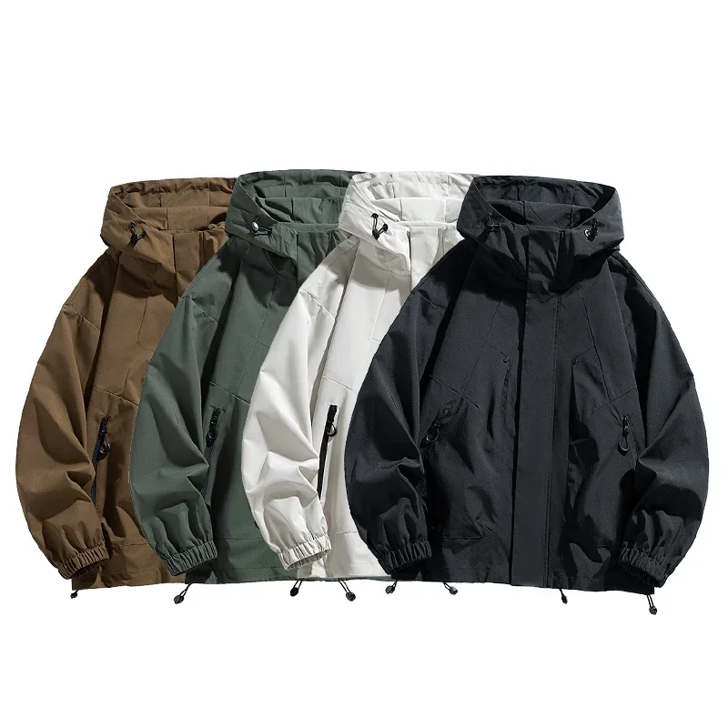 

Men Jacket Hooded Windbreaker Trench Coats Oversize 6XL 7XL 8XL Size Waterproof Black Bomber Camping Loose Thin Softshell
